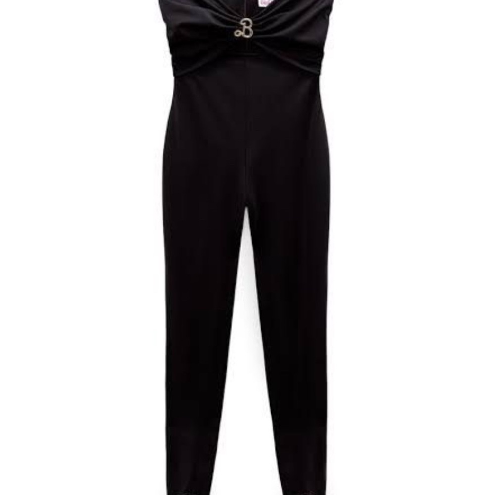 Zara Black Strapless Jumpsuit with Sweetheart Neckline